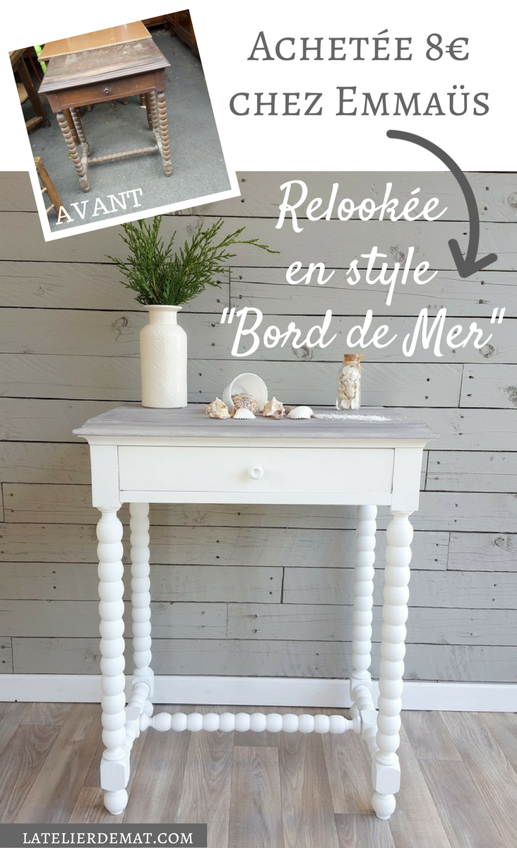 Table achetée chez Emmaüs et relookée en style "Bord de Mer"