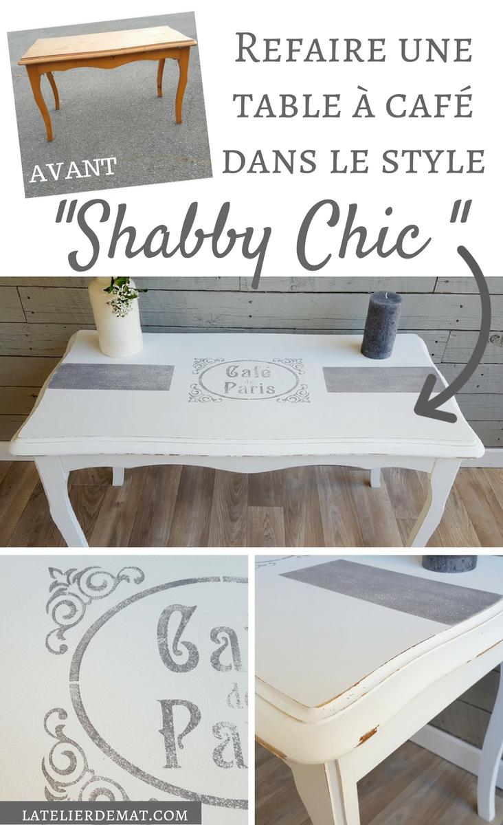 Customiser une table à café dans le syle Shabby Chic avec un pochoir