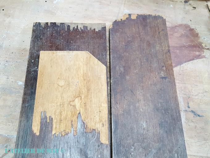 Placage abimé table ancienne